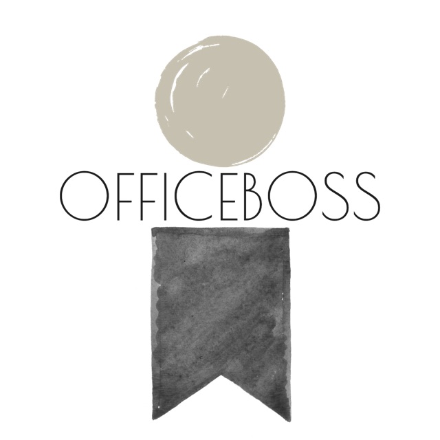 Office boss with beige circle and black ribbon
